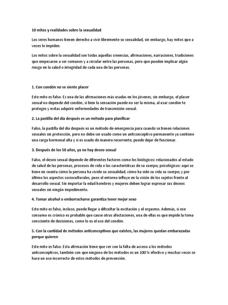10 Mitos y Realidades de la Sexualidad | PDF | Relaciones personales ...