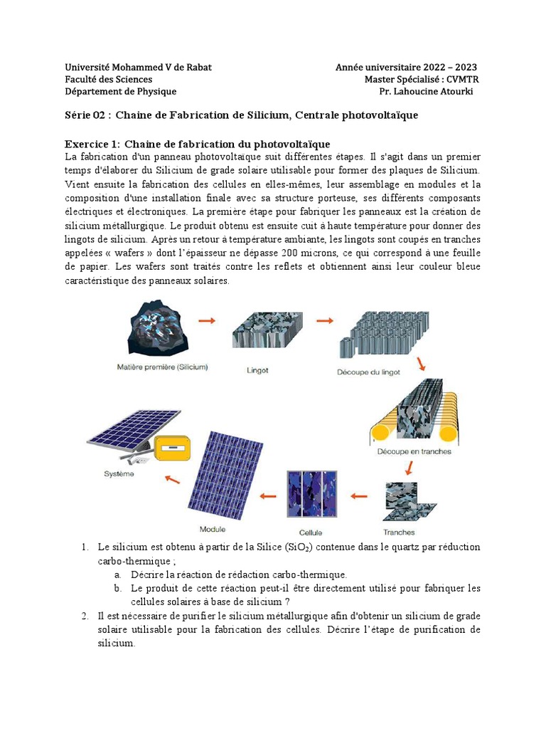 Fabrication du Silicium Photovoltaïque | PDF | Silicone | Énergie ...
