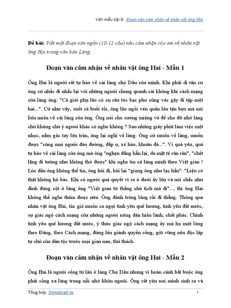 Doan van cam nhan ve nhan vat ong hai pdf