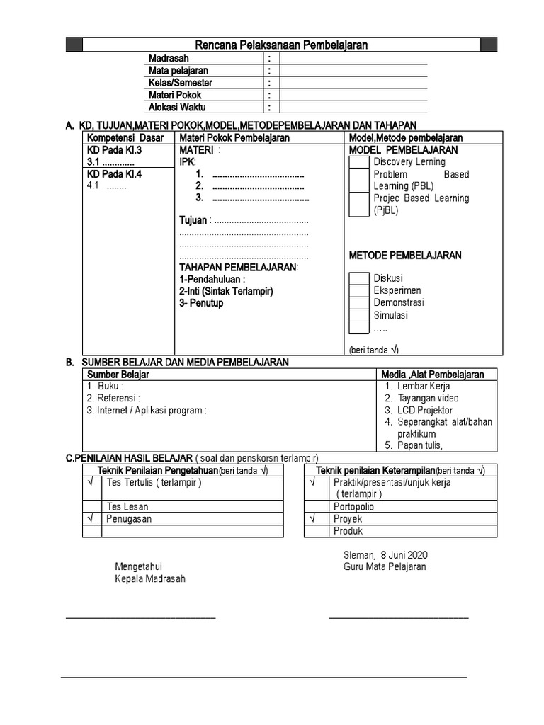 RPP Madrasah: Model & Metode Pembelajaran | PDF | Karier & Perkembangan ...