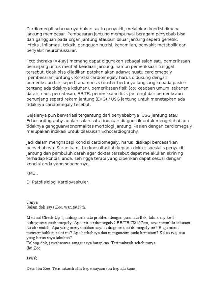 Cardiomegali Sebenarnya Bukan Suatu Penyakit