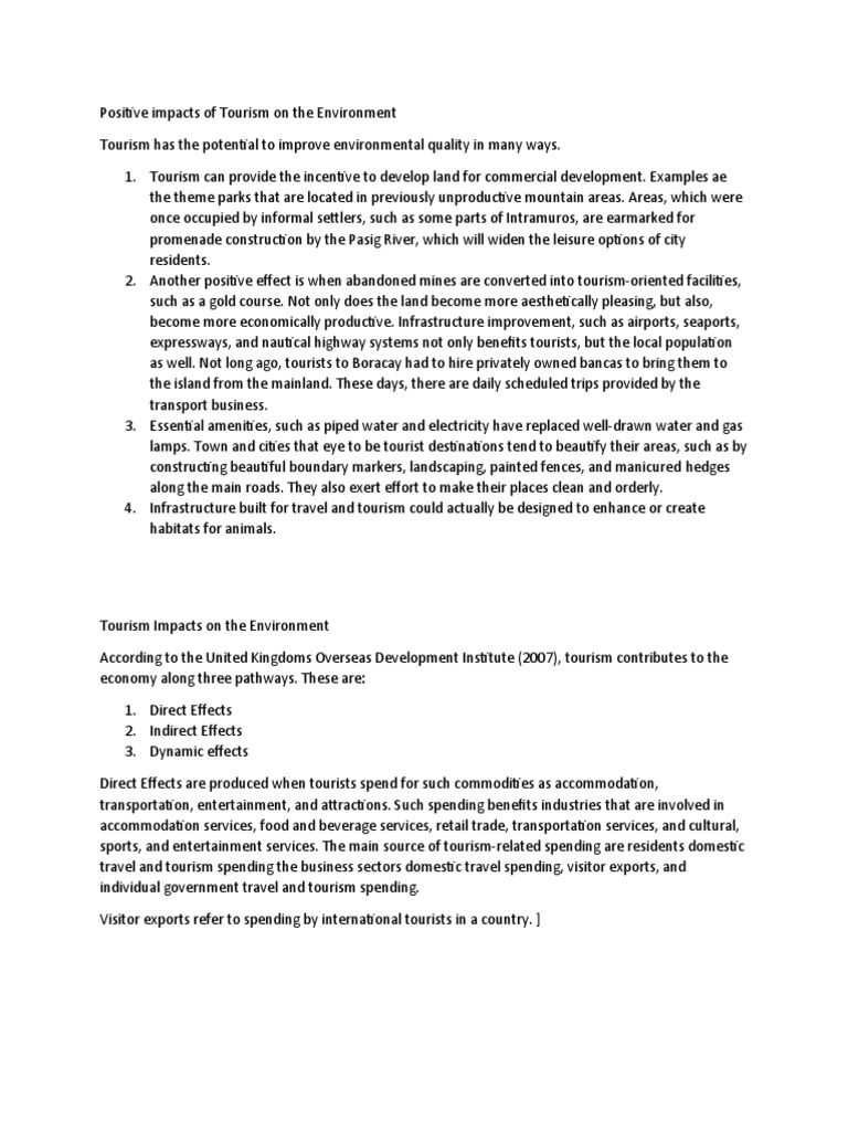 Positive Impacts of Tourism On The Environment | PDF | Tourism | Economies