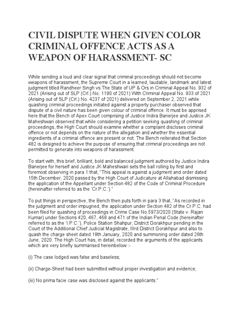 Civil Dispute Mischaracterized as Crime | PDF | Lawsuit | Appeal