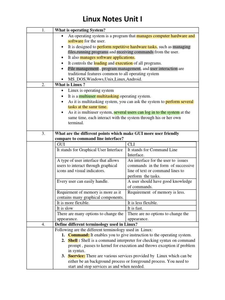 Linux Notes: Operating System, Features & Commands | PDF | Operating ...
