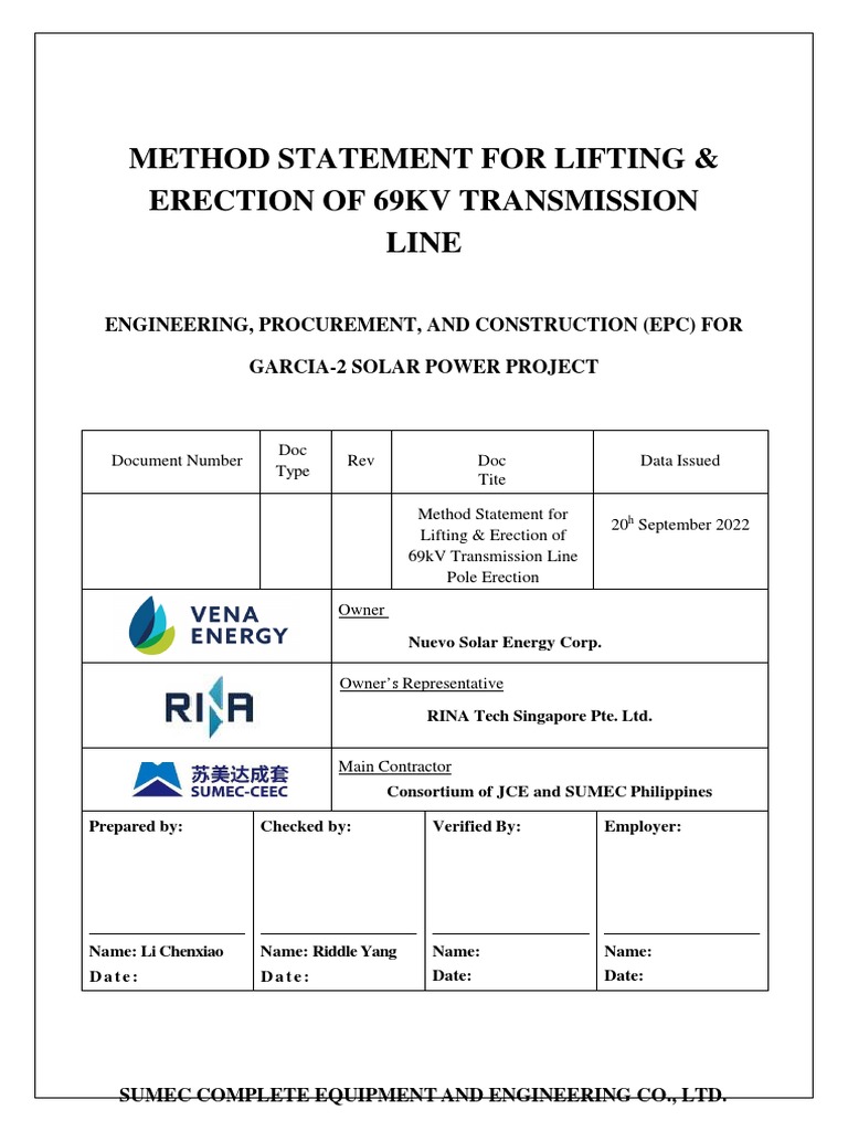 69kV Transmission Line Pole Erection Method | PDF | Safety | Personal ...