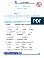 Grade 8 Mini Test for Unit 6