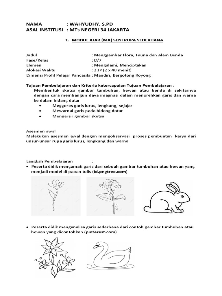 Modul Ajar Seni Rupa - Menggambar Flora Fauna Dan Alam Benda - Fase D | PDF