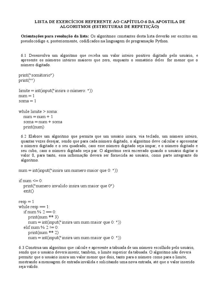 Exercícios de Algoritmos em Python | PDF | Algoritmos | Números
