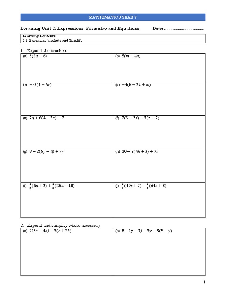 Y7LU2 (B) Worksheet | PDF