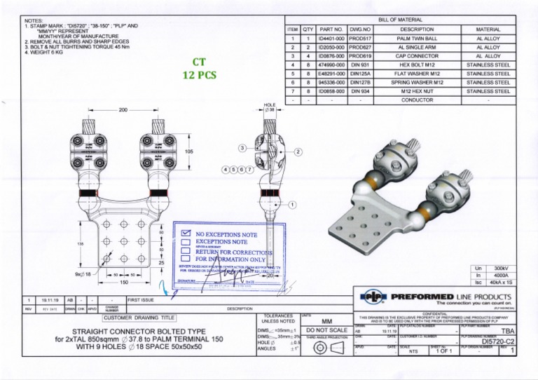 Bill of Materials for a Straight Connector Bolted Type for 2xTAL ...