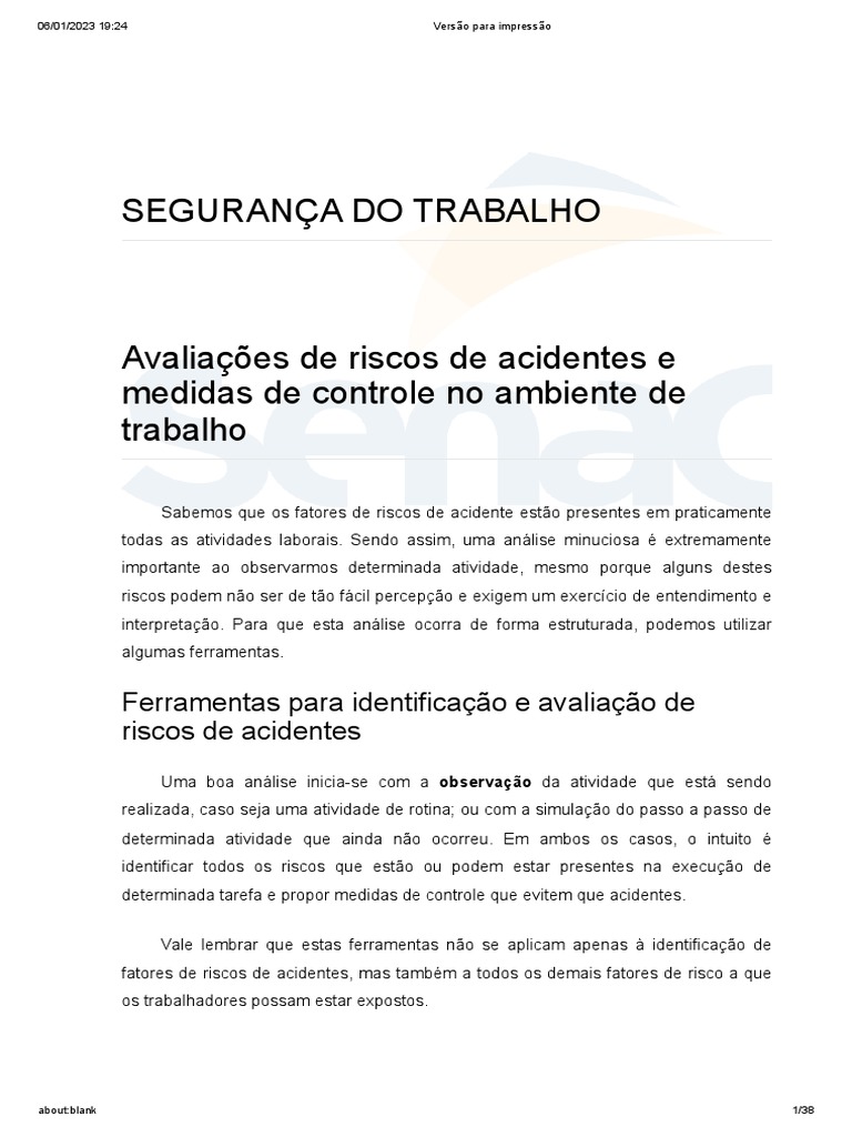 Avaliação de Riscos e Controle de Acidentes | PDF | Fator de risco