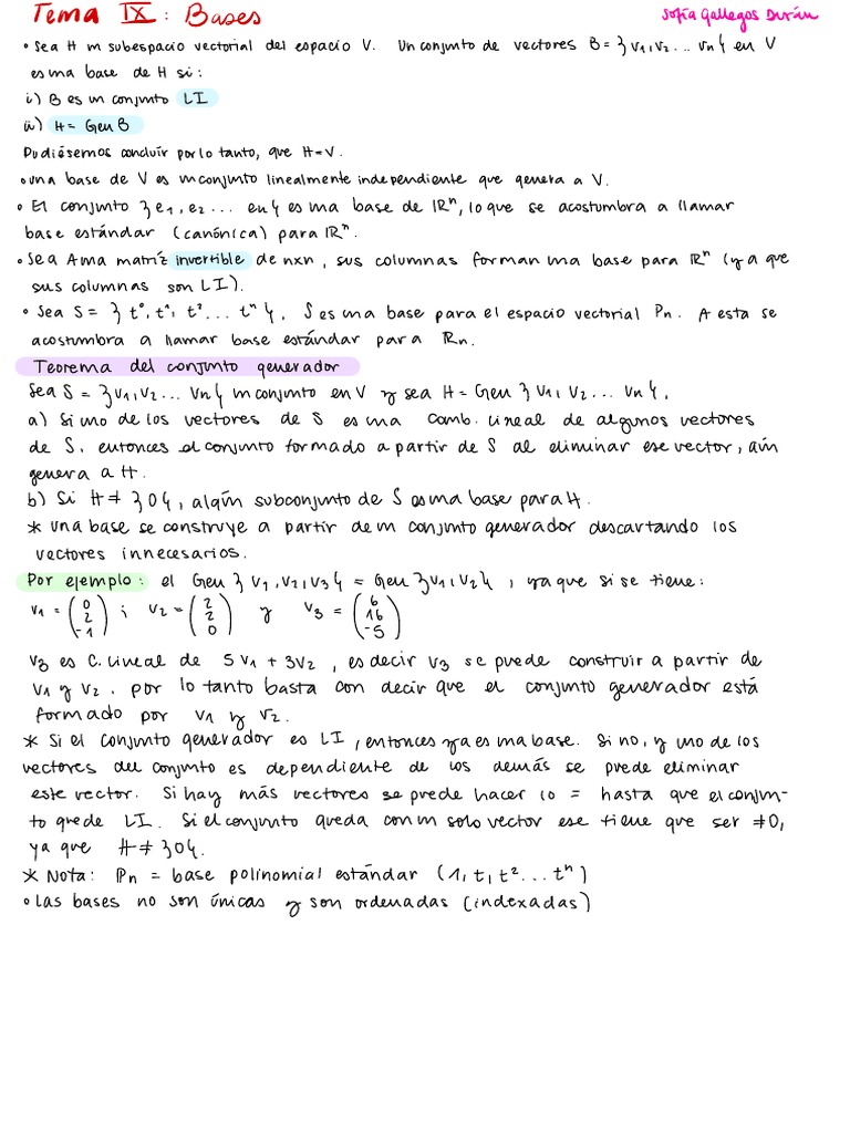 Resumen Bases y Vectores Propios Intro Al Álgebra Lineal SGD PDF