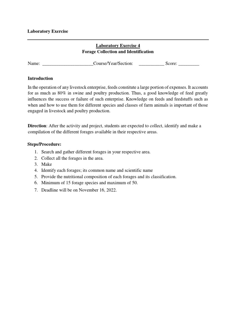 Forage Collection and Identification Herbarium | PDF | Rubric (Academic)