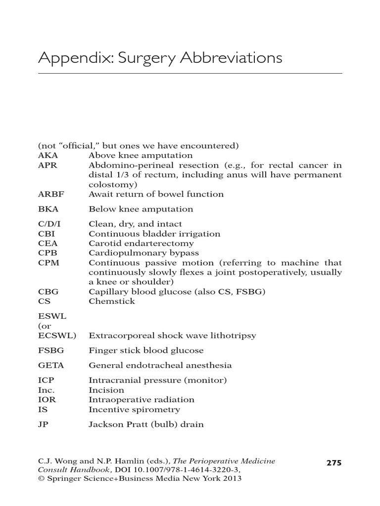 Surgery Abbreviation PDF Surgery Health Care