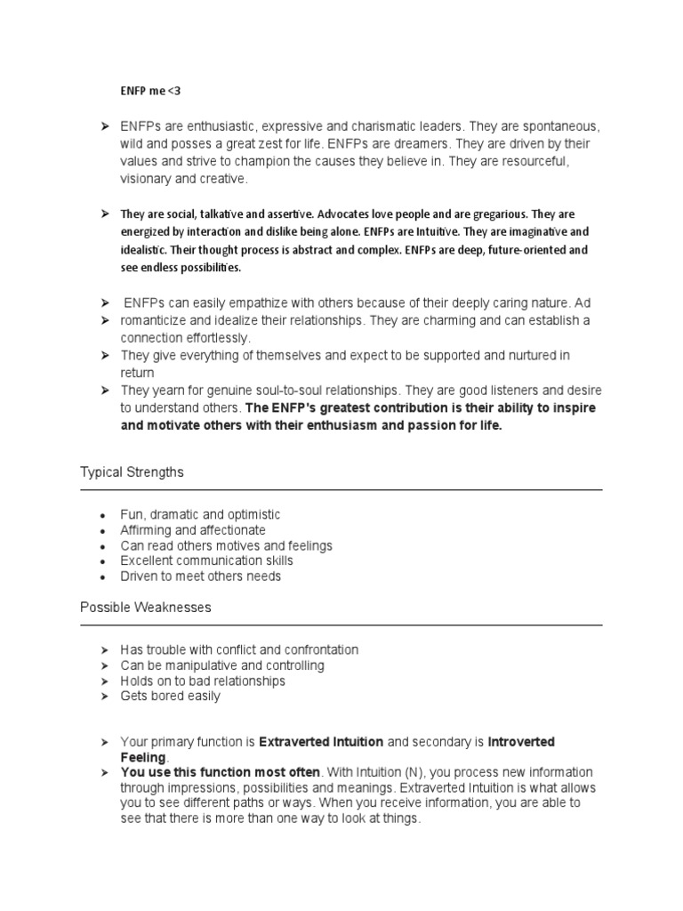 ENFP Me (My Personality Test) | PDF | Extraversion And Introversion ...