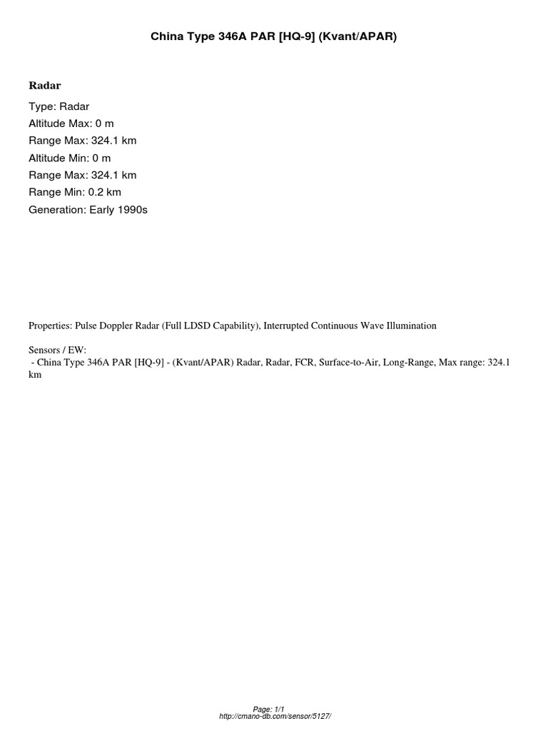 Type 346A Radar Specifications | PDF