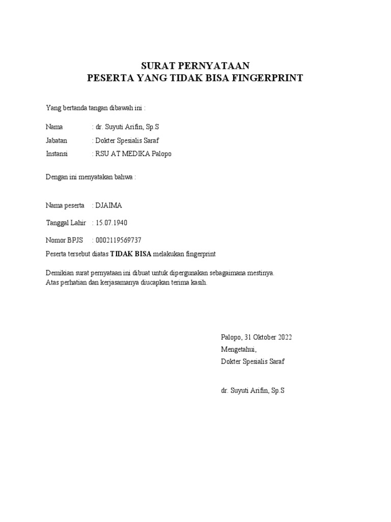 SURAT PERNYATAAN TDK Bisa Fingerprint | PDF