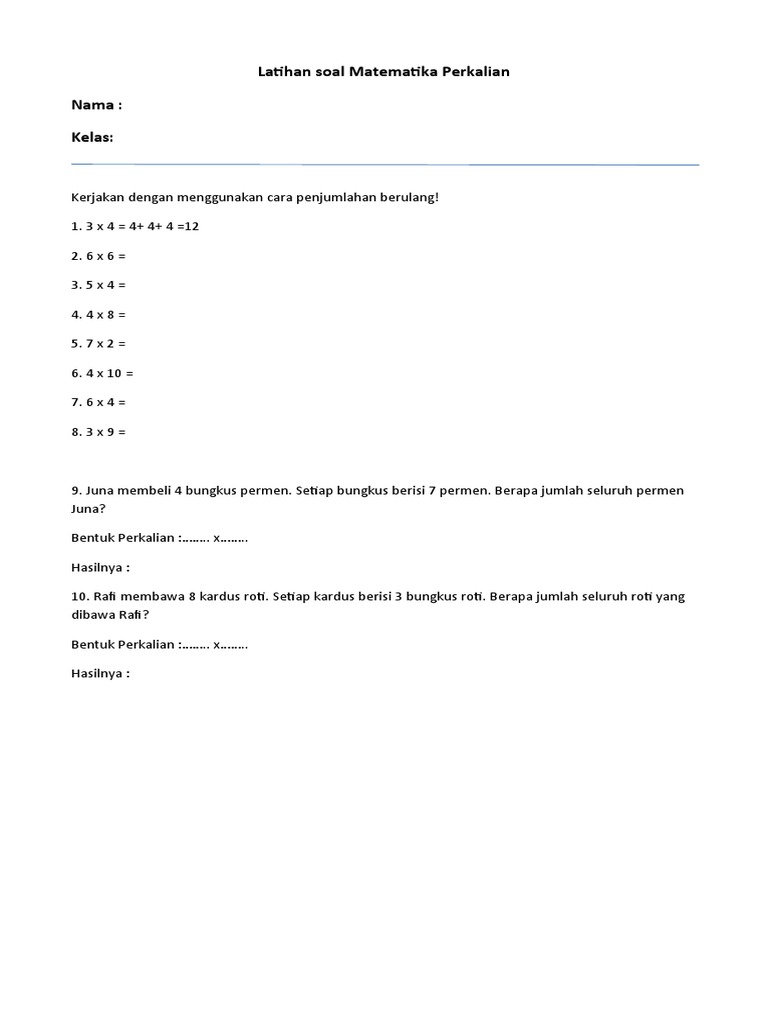 Latihan Soal Matematika Perkalian Dan Pembagian Kelas 2 Pdf