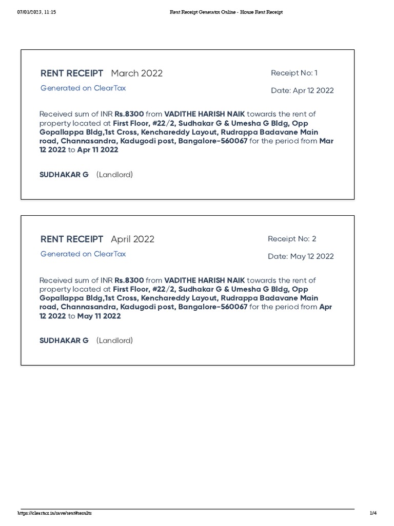 Rent Receipt Generator Online House Rent Receipt.. PDF