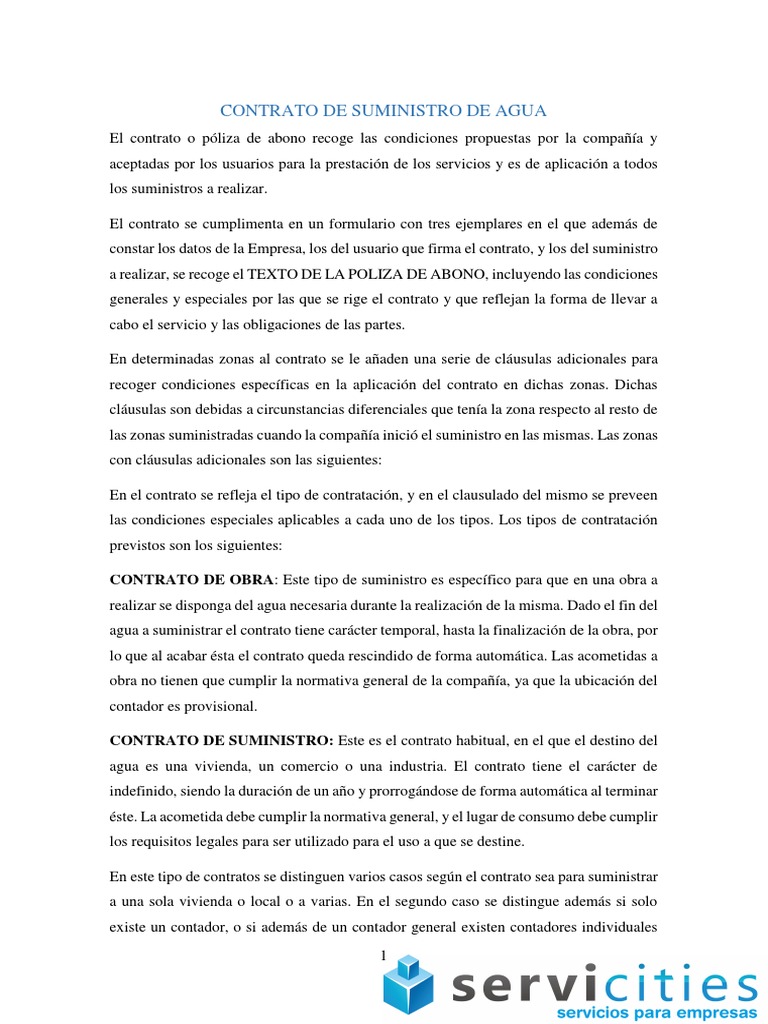 Contrato de Suministro de Agua | PDF | Póliza de seguros | Contabilidad