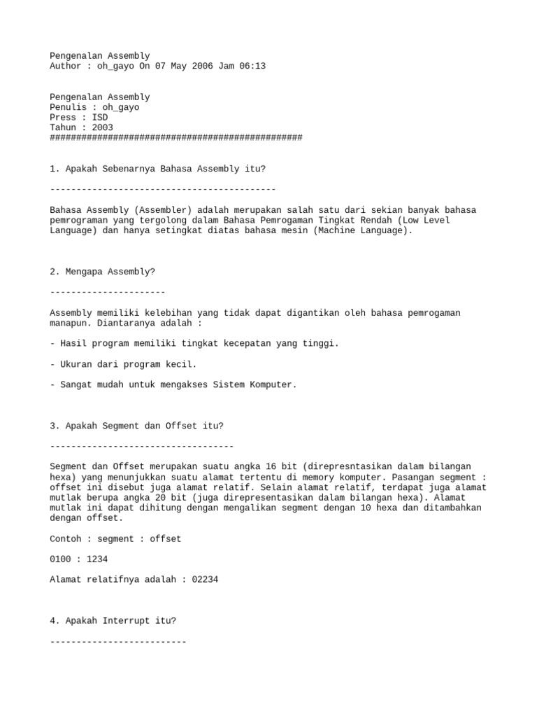 Pengenalan Bahasa Assembly dan Fungsinya | PDF