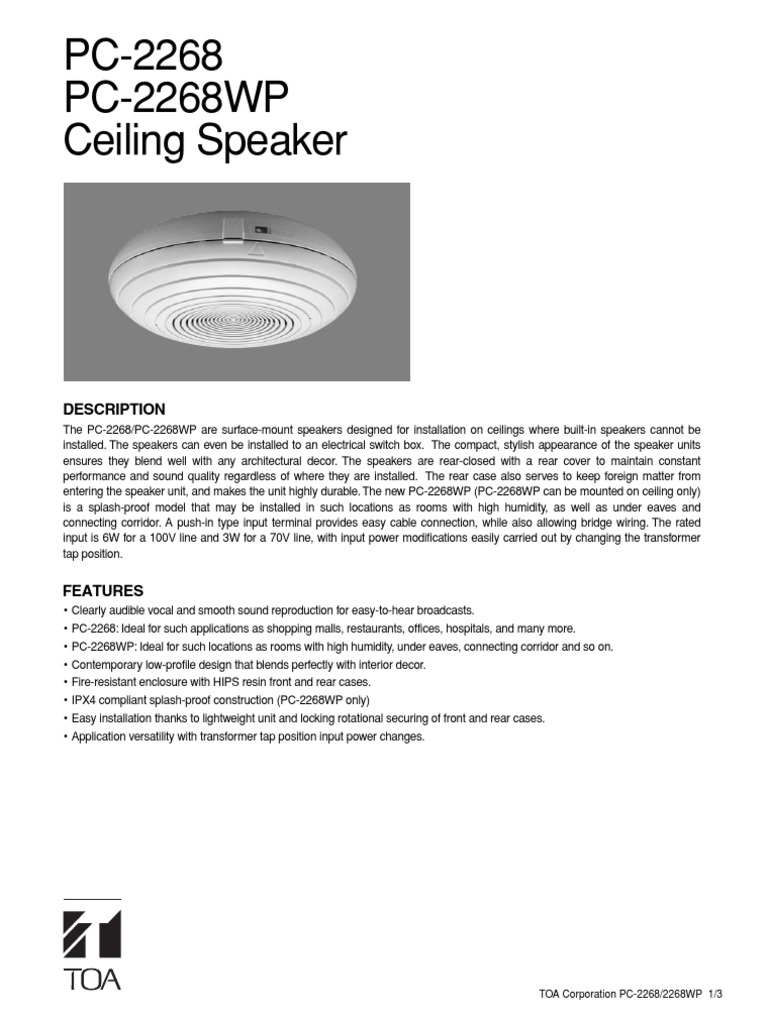 Ceiling Speaker Specifications and Installation Guide PDF