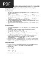 Revision Worksheet - Linear Equations