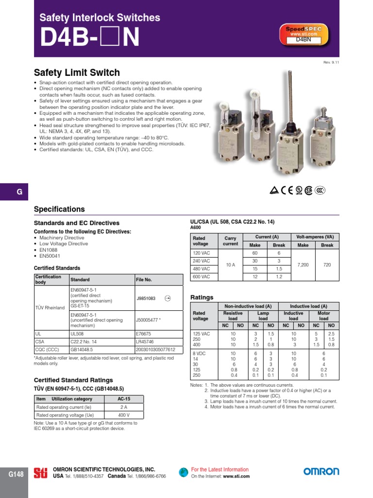 Omron D4B 4111N NPT Datasheet | PDF | Screw | Inductor