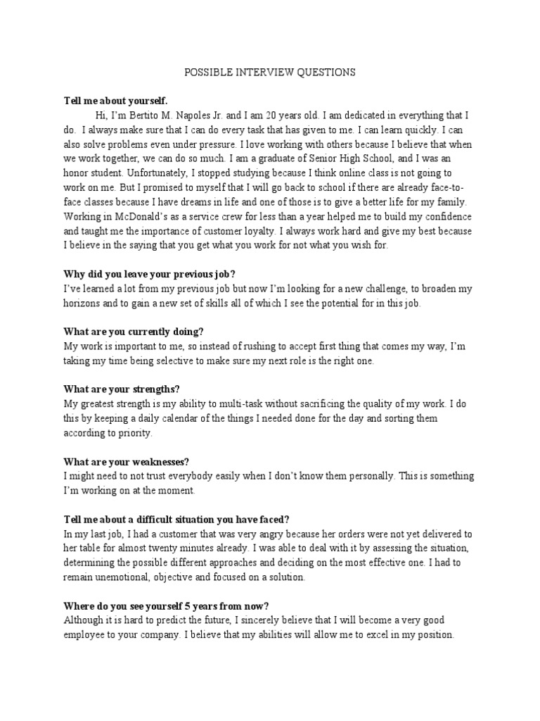 Possible Interview Questions | Descargar gratis PDF | Call Centre ...