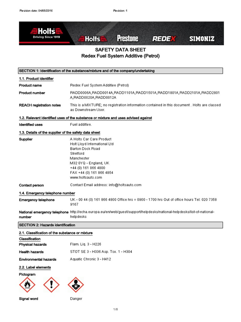 Redex Fuel Additive Safety Overview | PDF | Dangerous Goods | Gasoline