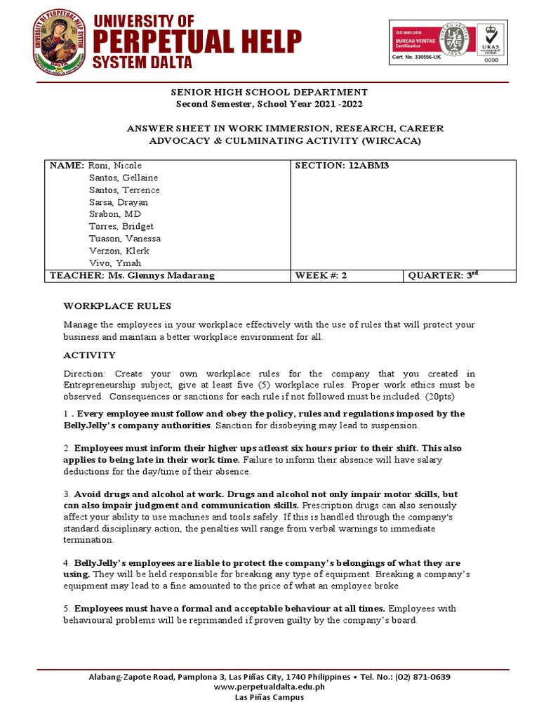 SHS Work Immersion Guidelines | PDF | Argument | Logic