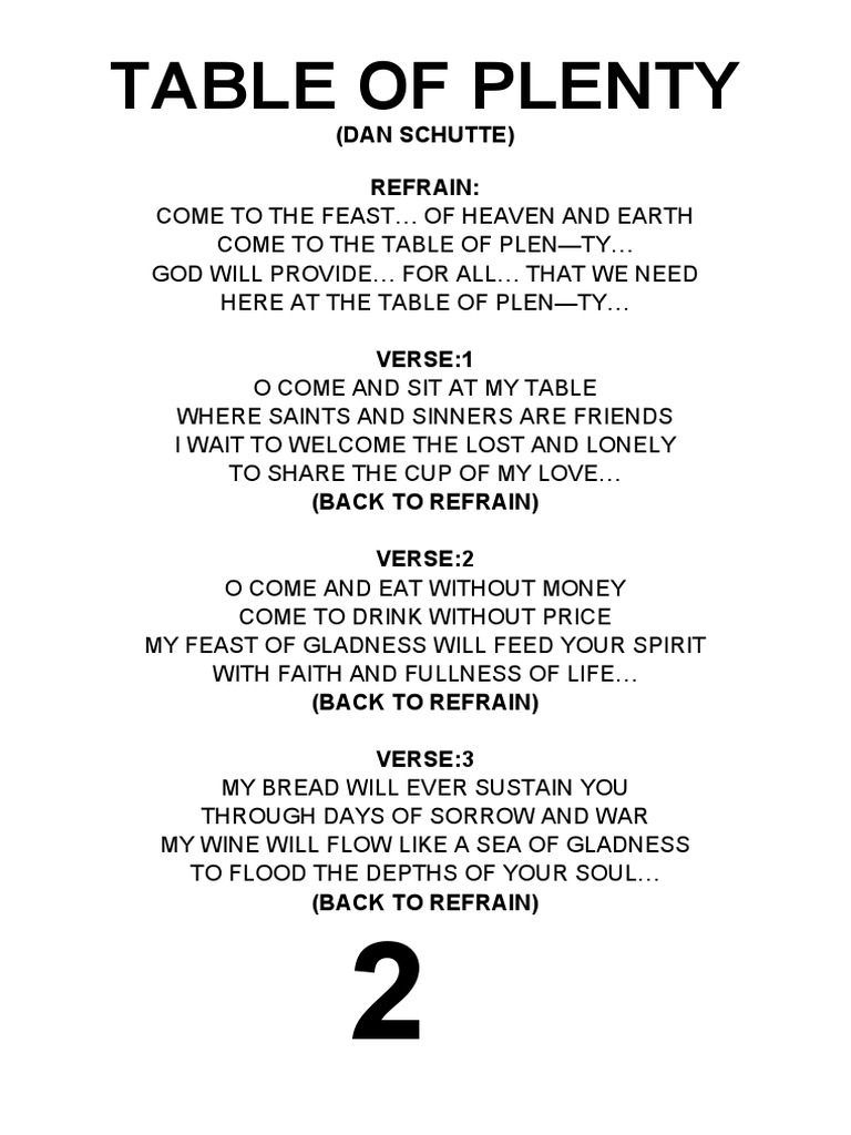 Table of Plenty Lyrics PDF