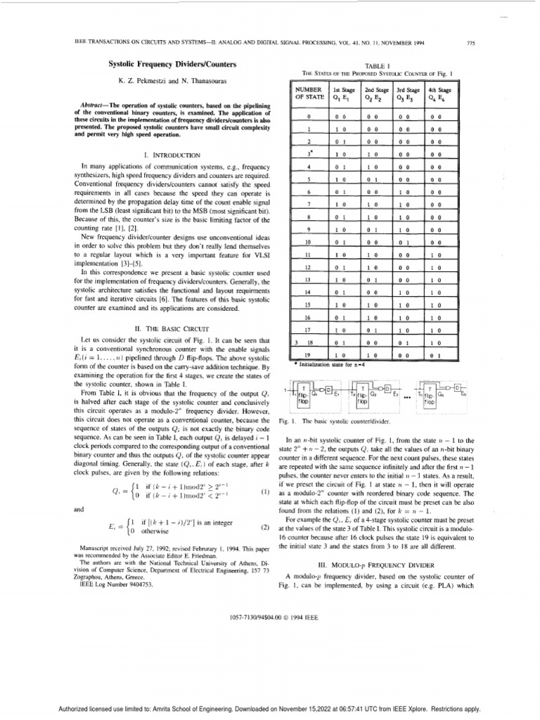 Systolic Frequency Dividers Counters PDF Electronic Circuits Digital Electronics