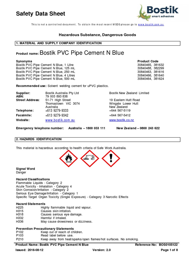 AuRentokilRapid PVC Cement SdsEnsds 01 Ghs PDF Dangerous Goods