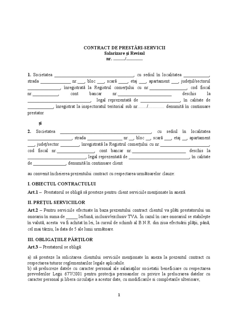 Model Contract Prestari Servicii Salarizare Si Revisal | PDF
