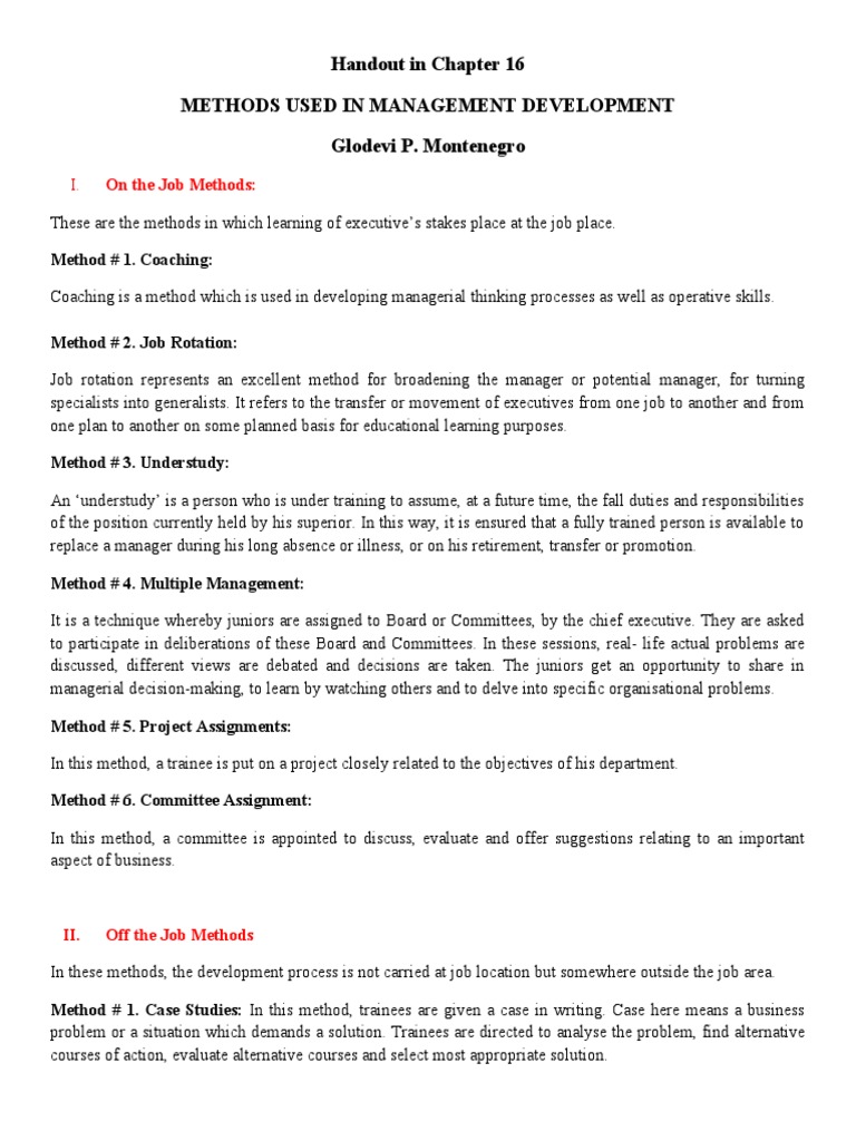 Management Development Methods Explained | PDF | Lecture | Simulation