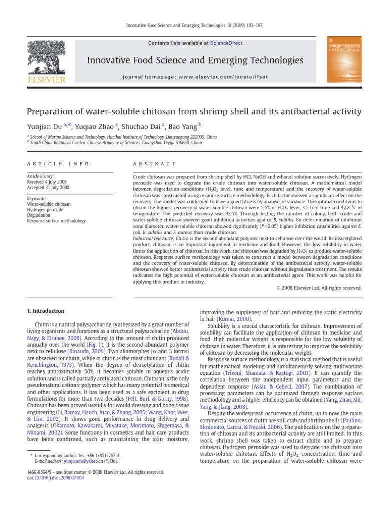Preparation of Water-Soluble Chitosan From Shrimp Shell and Its ...
