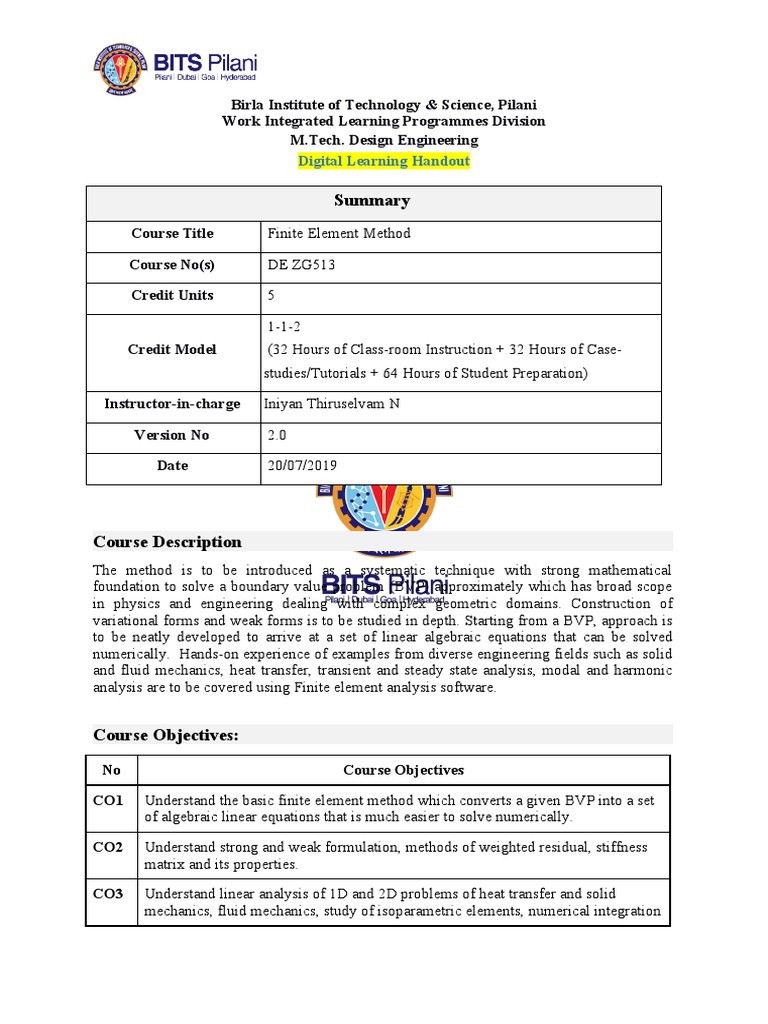 Finite Element Method Course Overview | PDF | Finite Element Method ...