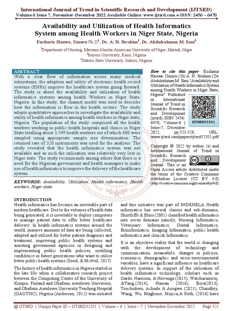 Availability and Utilization of Health Informatics System Among Health ...