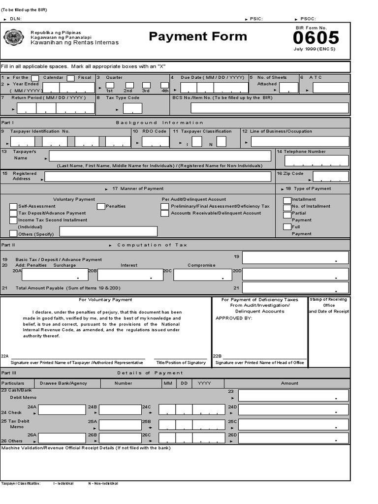 BIR Form 0605 Payment Guidelines | PDF | Taxes | Payments