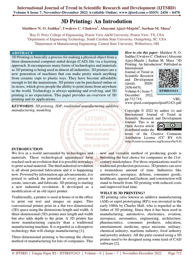 3D Printing An Introduction | PDF | 3 D Printing | Secondary Sector Of ...