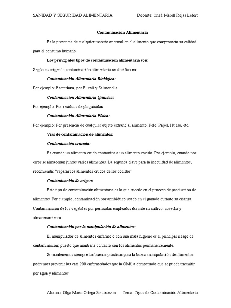 Tipos de Contaminación Alimentaria | PDF | Alimentos | Seguridad ...