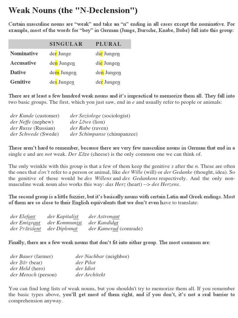 Weak Nouns (N-Declension) | PDF