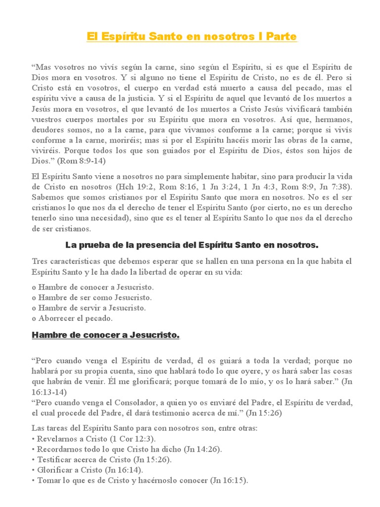 El Espíritu Santo en Nosotros I Parte | PDF | espíritu Santo | Cristo ...