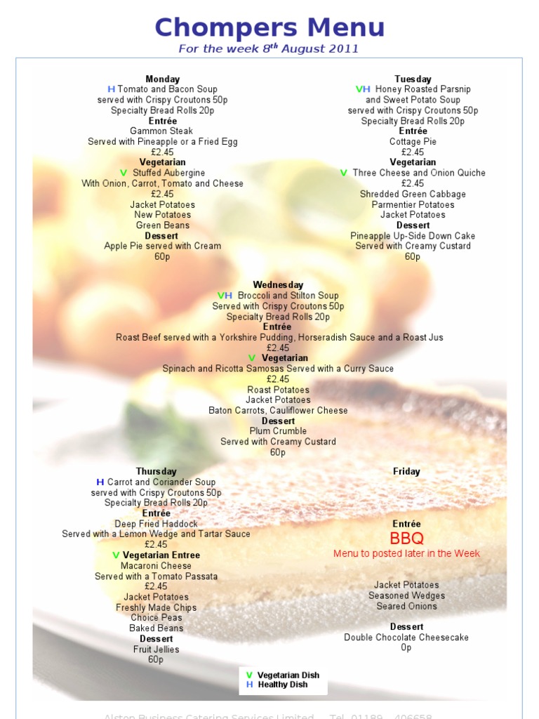 Weekly Catering Menu: August 2011 | PDF