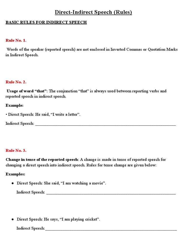 Direct and Indirect Speech Rules | PDF | Question | Verb