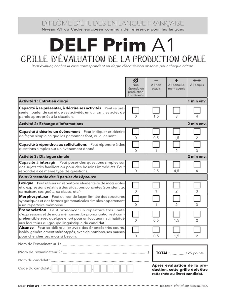 Grille d'évaluation DELF A1 | PDF | Sciences cognitives | Cognition