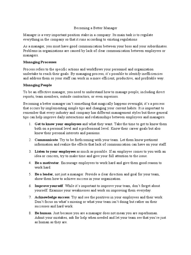 Tips for Becoming a Better Manager | PDF | Communication | Behavioural ...