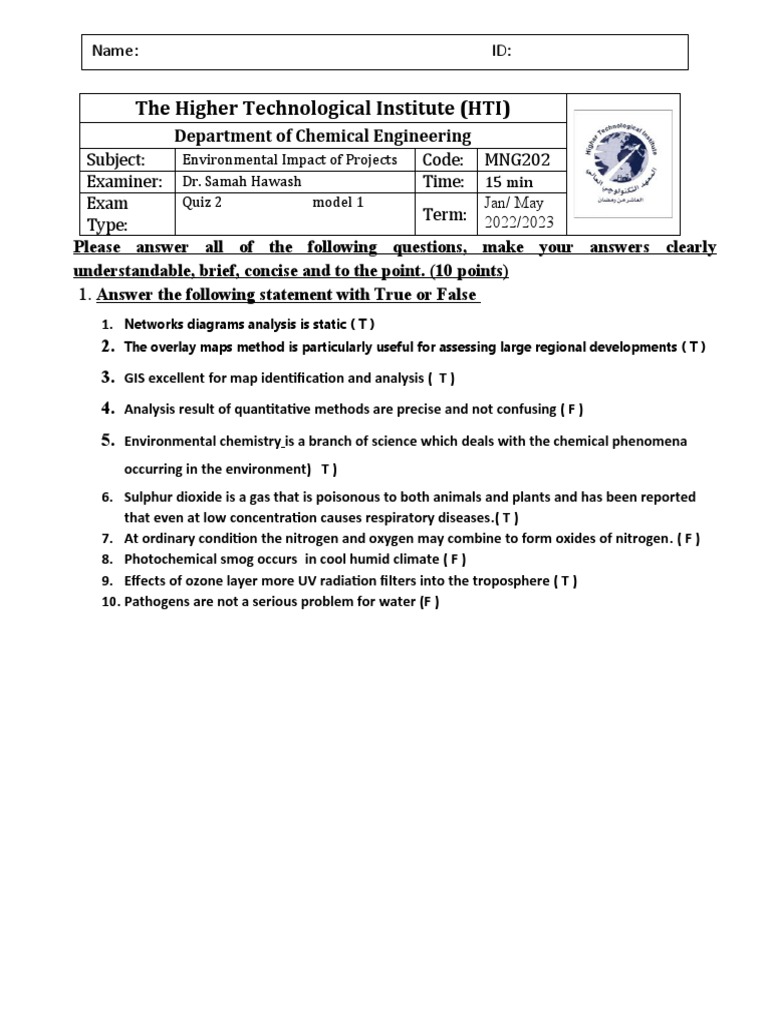 Answer of Model Quiz 2 4docx PDF