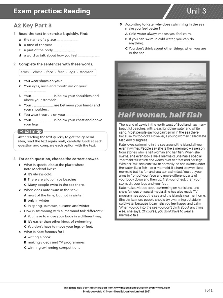 A2 U3 Exam Practice Reading | PDF